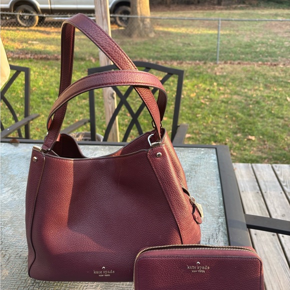 Kate Spade Leila Medium Purse Wallet set triple compartment Cherrywood Burgundy - Picture 9 of 14